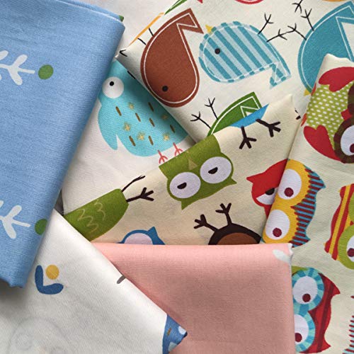 7pcs Quilting Fabric 18" x 22" 100% Cotton Craft Fabric Bundle Squares Fat Quarters Multicolored for Patchwork DIY Sewing Scrapbooking Owlet - color: Owlet