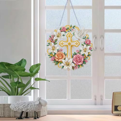 ARPADAMO Cross Diamond Art Kits for Adults, Acrylic Hanging Suncatcher - color: DP05086