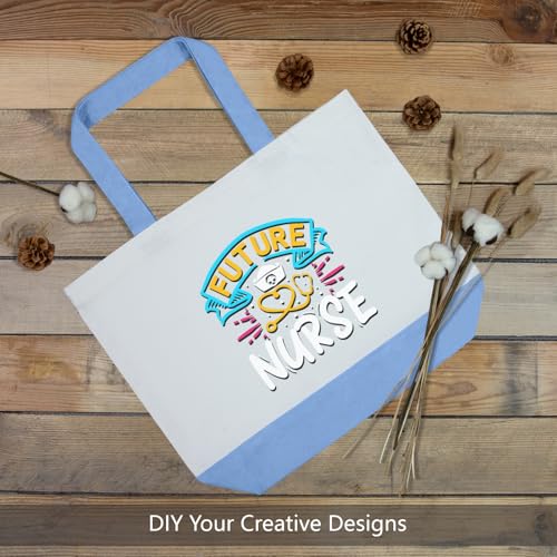TOPDesign 1-Pack Super Strong Large 12oz Cotton Canvas Tote Bag, Reusable Grocery Shopping Cloth Bag, Fashionable Two-Tone Tote for Crafts, DIY Your Creative Designs - color: Light Blue/White