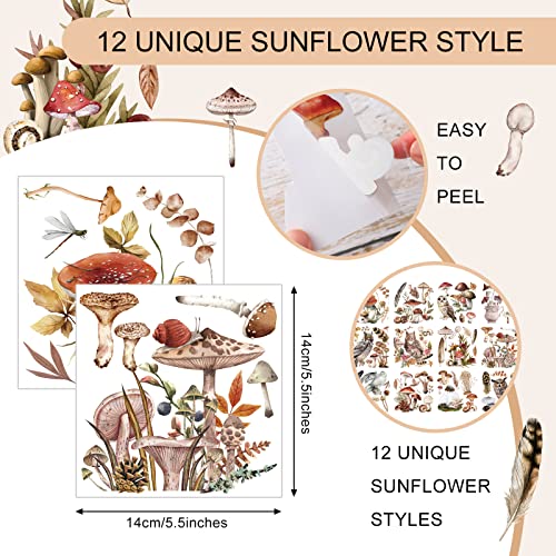 BBTO 12 Sheets Rub on Transfers for Crafts Wood Furniture DIY, 5.5" x 5.7" - style: Mushroom