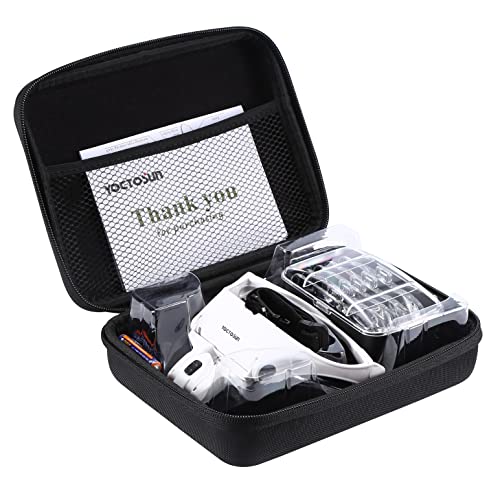 YOCTOSUN Magnifying Glasses with Light, LED Head Magnifier with 5 Lenses, Headband, Storage Case, Hands Free Lighted Head Magnifying Visor for Close Work Hobby Crafts - style: Head Magnifier with 2 LED Lights & Storage Case