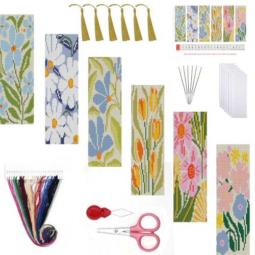 Paintcolor Flowers Counted Cross Stitch Bookmark Kit for Adults Beginners - color: SQJ009-01