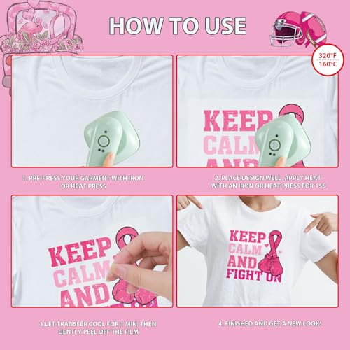 Breast Cancer Awareness Iron on Transfers - 20Pcs Falueqg Dtf Transfers Ready to Press, Football Games Pink Ribbon Breast Cancer Awareness Month Iron on Decals Patches Stickers for DIY Cheer Tshirts - color: breast cancer football 604