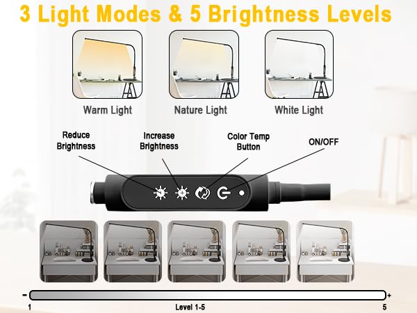 CGBE LED Desk Lamp, 23.6" Nail Light for Desk with Adjustable Gooseneck - color: Black-Table