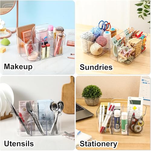AOZITA Multiuse Caddy Organizer with Handle, Portable Divided Tote Bin - Art Craft, Stationary Pen Marker Crayons, Makeup Hair Supplies Storage - Bathroom, Classroom, Dorm, Office, Desk Holder -Clear - color: Clear