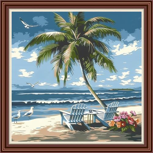 Dimensean Counted Cross Stitch Kit for Beginners, 11CT Unprinted Cross-Stitch Kit Easy Patterns Needlepoint Kit Cross Stitching Embroidery Kit Supplies-Rest by the Seaside 18x18 inch - color: DIYColor01