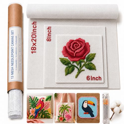 13 Mesh Needlepoint Canvas for Stitching: Rolled Mono Canvas Crease-Free