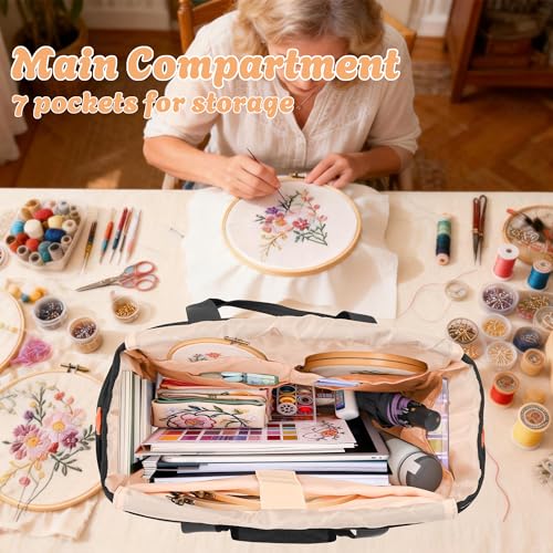 CROTIRAD Embroidery Bag Organizer for Cross Stitch Kits with Shoulder Strap - color: Black