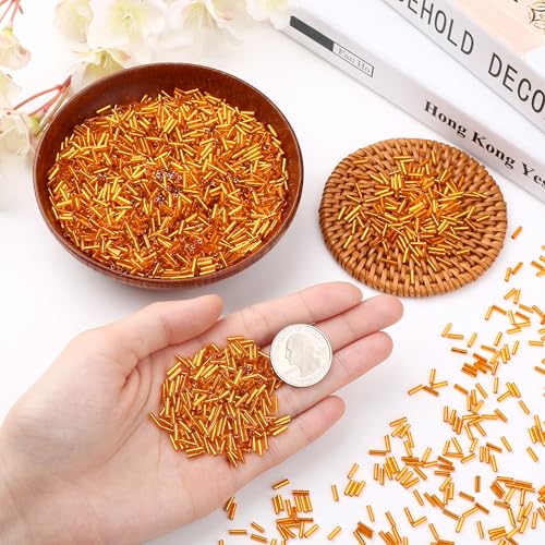 3000PC Orange Glass Bugle Beads 6MM Orange Tube Beads - color: orange