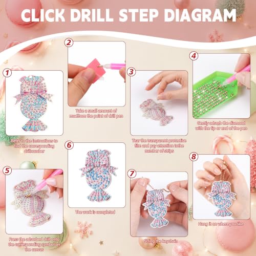 Tondiamo 20 Pcs Christmas Macaron Candy Diamond Painting Keychain Kits 5d DIY Diamond Art Pendants Double Sided Hanging Key Chains for Christmas Party Decoration DIY - style: Macaron Candies