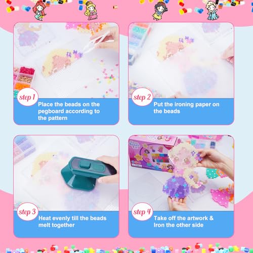 Meland Fuse Beads Kit, 5MM 4800 Princess Rainbow Beads for Girls Ages 5-12 - size: 4800 pcs without Iron