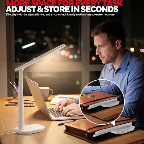 Honeywell LED Desk Lamp Home Office Dimmable 4 Color Reading Light USB Port - color: White