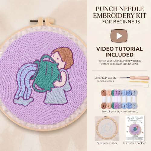 Harimau Punch Needle Kit Twelve Zodiac Signs Pattern,1Pc Embroidery Hoop, Essential Punch Needle Supplies,Ideal Punch Art for Beginners,DIY Adults Embroidery, Video Teaching - color: 65273