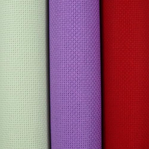 KCS 3 pc of 15" x 18"(38cmx45cm) Counted Cross Stitch Cotton Aida Cloth Needlework Rolled Fabric Box,14CT,Light Green+Lavender+Red - color: Light Green+lavender+red, size: 14CT