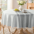 Softalker Outdoor Linen Round Tablecloth with Tassel, 55 x 55 Inch - color: Grey Lines, size: 55" (Round)