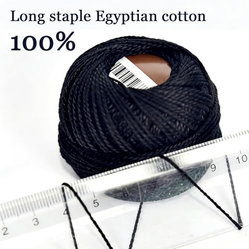 Double Mercerized Egyptian Long Staple Cotton Pearl Thread Ball 10 Grams Rainbow Color Embroidery Thread 10 Balls per Box for Crochet Hardanger Cross Stitch Hand Embroidery,Black - color: black