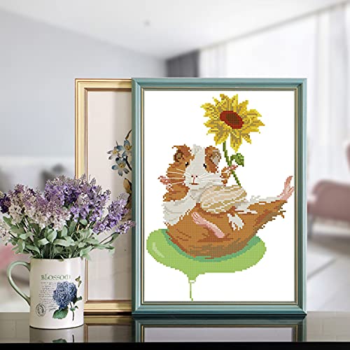 ITSTITCH Stamped Cross Stitch Kits for Beginners Full Range of Cross Stitching Preprinted Pattern for Kids or Adults, Embroidery Needlepoint Starter Kits-Sunflower and Mouse, 15.4x16.5 inch - color: Sunflower and Mouse, 15.4x16.5 inch