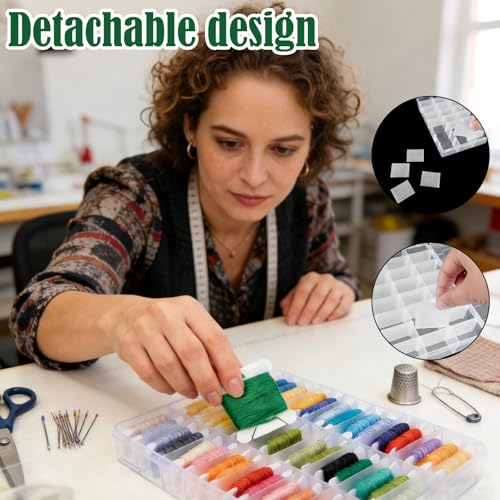 ENIPEDITA 610 Pcs Embroidery Floss Organizer Kit, 4 Removable 24 Grid Thread Storage Boxes, 600 Plastic Bobbins 3 Bobbin Winders, 3 Twin Tip Markers for Craft Storage, DIY Sewing, Cross Stitch
