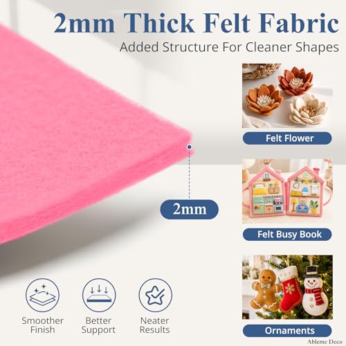 12" x 12" Felt Sheets for Crafts, 2mm Stiff Felt Fabric (12 Pcs), Pink - color: Pink