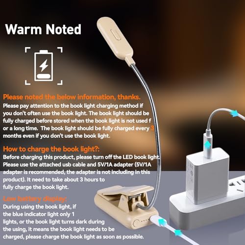 VAVOFO Rechargeable Reading Light, Clip on Book Light for Reading in Bed - color: Khaki