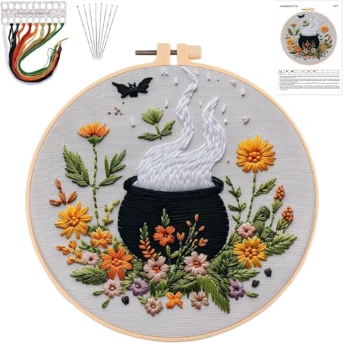YOUDRN Halloween Embroidery Kit, Halloween Pot Cross Stitch Kit - color: Pot