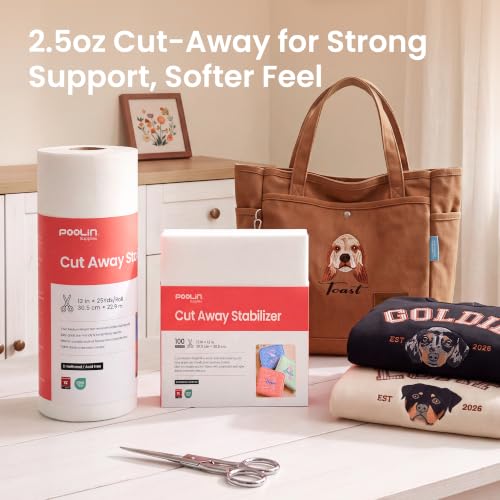 Poolin Cut Away Stabilizer 12" x 25 Yards Roll 2.5oz Medium Weight - size: 12"x25yd roll