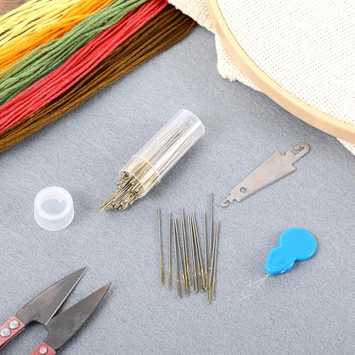 100pcs Cross Stitch Needles +2 Needle Threader Golden Color Large Eyes Cross Stitch DIY Embroidery Hand Needles Large Eyes Cross Stitch DIY Embroidery Hand Needles Sewing Needles in Transparent Box