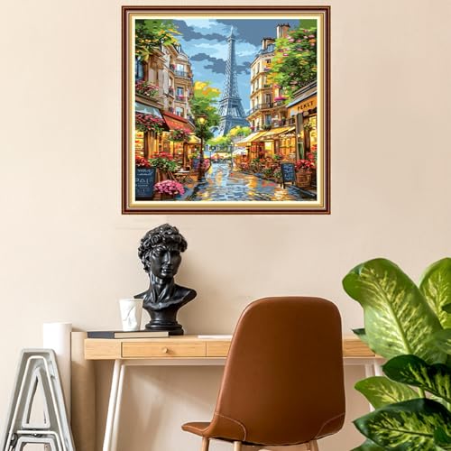 Fanxvivy Stamped Counted Cross Stitch Kits for Adults Printed Cross-Stitch Patterns 11CT Stamped or Counted Cross Stitching Embroidery Kit Needlepoint Kits-Eiffel Tower Street View 18x18 inch - color: Artkits12