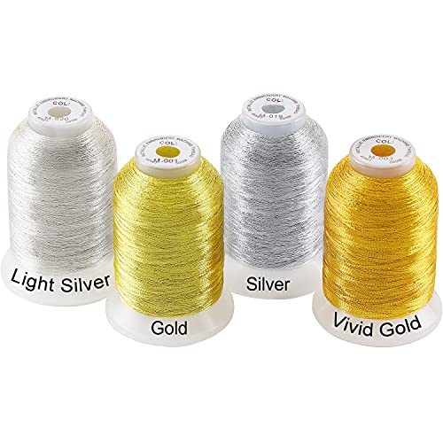 New brothread Metallic Embroidery Machine Thread - 2 Gold + 2 Silver Colors - color: 1xGold+1xVivid Gold+1xSilver+1xLight Silver