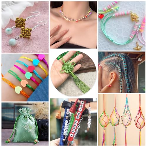 Elecrelive 126 Yards Rattail Silk Cords Embroidery Floss Bracelet String - color: Green 6 Colors