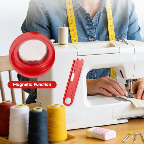 Sewing Machine Needle Threader, 5 in 1 Automatic Quick Threading Tool, Multifunctional Stitch Insertion Seam Guide with Seam Rippers for Quilting Alterations Tailoring(2 Pack,Red/Blue) - color: Red/Blue