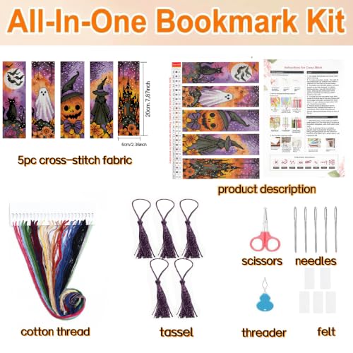 14CT Halloween Stamped Cross Stitch Bookmark Kit for Beginner Adults Crafts - color: SQJ006-01