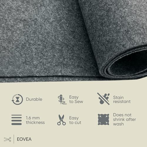 EOVEA | Acrylic Felt Fabric by The Yard | 72" Wide | 1.6mm Thick | Soft & Durable Non-Fraying Felt | for DIY Crafts, Sewing, Upholstery, Costumes & Padding(Charcoal, One Yard) - color: Charcoal, size: 1 Yard