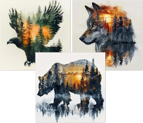 Tiwabb 3 Pack Animal Forest Stamped Cross Stitch Kits for Adults Beginners - color: Animal