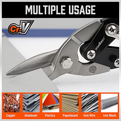 HORUSDY 3 Pack Aviation Tin Snips Set, 10 Inch Metal Straight Cut, Left Cut, Right Cut for Cut Sheet Metal, Chrome Vanadium Steel