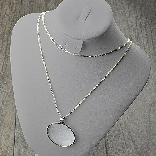 5X Magnifying Glass Pendant 1.6" Glass Lens Dia. and 35" Alloy Necklace (Silver)