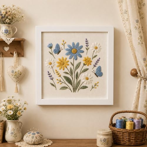 ARTopet 3Pcs Embroidery Kit for Adults Beginners Flower DIY Craft Starter Set Cotton Needlepoint Set with 7.87In Hoop Threads Tools Perfect Gifts for Hobbyists to Create Wall Art-02 - color: 3Pcs-02