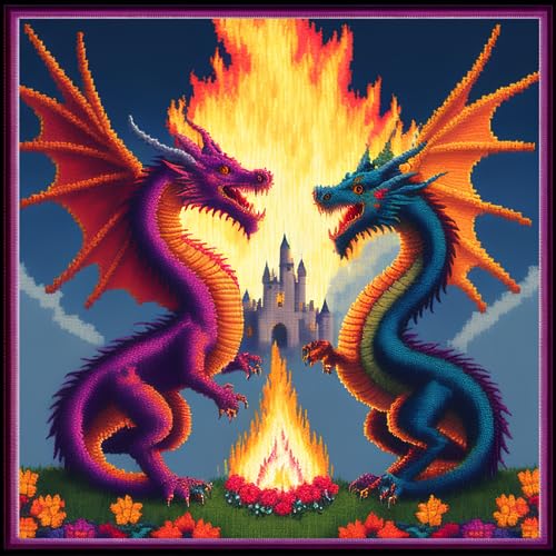 Dimensean Stamped Cross Stitch Kits Full Range of Embroidery Patterns Starter Kits for Beginners Adult DIY Cross Stitches Needlepoint Kits 11CT-Coloured Dragon and Castle 17.7x17.7 inch - color: Pattern Style 25