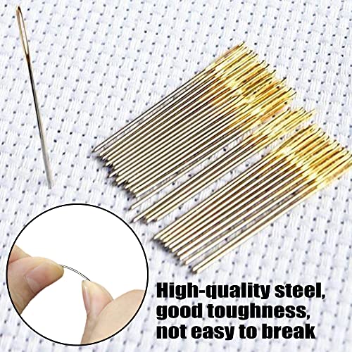 120pcs Cross Stitch Needles +2 Needle Threader Golden Color Large Eyes Cross Stitch DIY Embroidery Hand Needles Sewing Needles in Transparent Box Size 22# 24# 26# 28# - style: 22#+24#+26#+28#