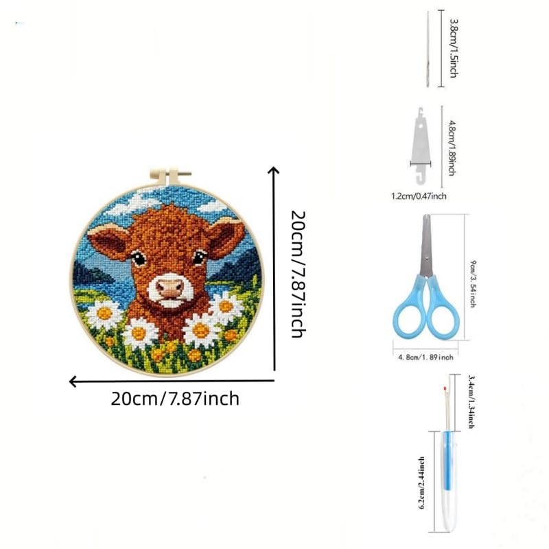 LSLFQYQSK Beginners Embroidery Kits - Small Animal DIY Cross Stitch Kits,Including,Stamped Flower Patterns,Hoop,Color Threads,Tools (Style C) - style: Style C