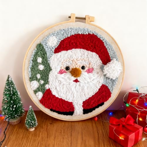DIY Punch Needle Kits Santa Claus with Hoop 20x20cm-9 - color: 01-Santa Claus