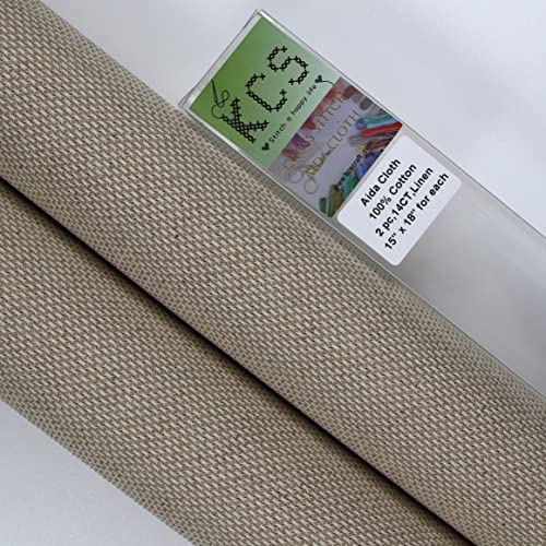 KCS 2 pc of 15" x 18" Counted Cross Stitch Cotton Aida Cloth Needlework Fabric (Linen, 14CT) - color: Linen, size: 14CT