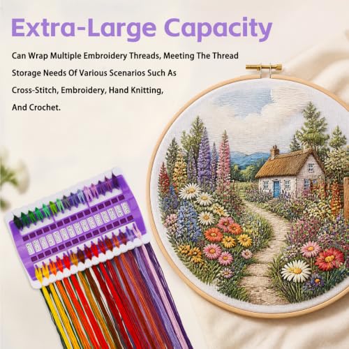 LOKUNN Embroidery Floss Organizer 30 Positions 2 Pcs Thread Organizers - color: Purple+Blue