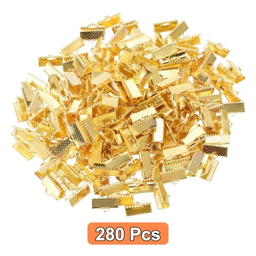 uxcell 280Pcs Ribbon Crimp Clamp Ends, 13mm Bookmark Pinch Crimp Ends, Cord Ends Fasteners Clasp Crimp Ends for DIY Bracelet Necklace Jewelry Making, Gold - color: Gold, size: 13mm