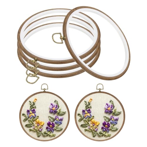 PATIKIL 7inch Embroidery Hoop, 4pcs Cross Stitch Hoop Rubber Imitated Wood Circle Frame Ring for Embroidery Art Craft Sewing Ornaments Hanging Decoration - size: 7in