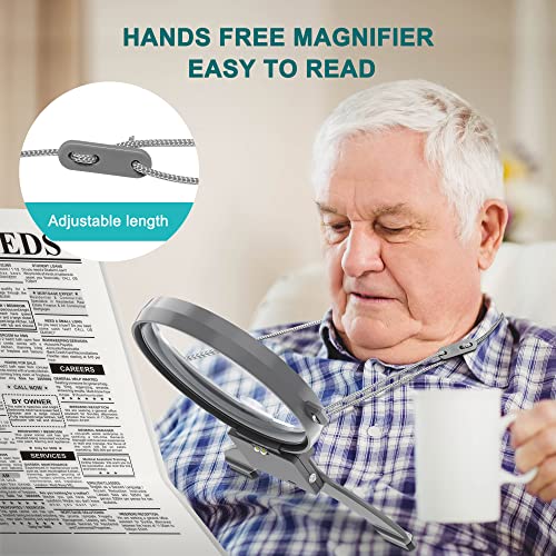 Hands Free Chest Rest LED Magnifier - Neck Wear Visual Aid Illuminated Magnifying Glass for Low Vision & Visually Impaired Seniors - Portable - Gifts for Mom, Dad, Grandmother, Women, Men