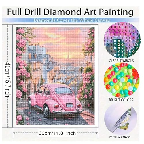 KUFWKEY Paris Scenery Diamond Art Kits for Adults, Car Diamond Painting Kit,Full Round DIY Diamond Mosaic Kits,Landscape Diamond Art Painting,Diamond dots,12x16 inch - color: SH7190