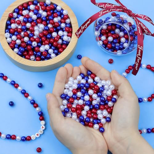 DUQGUHO Red White and Blue Beads, 6mm Patriotic Beads for Crafts - color: Red&Blue&White, size: 6mm
