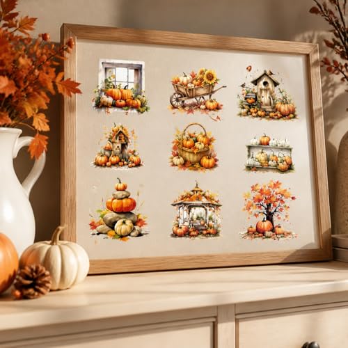 16 Pcs Fall Autumn Rub on Transfers for Crafts 5.9x5.9 Inch - color: Watercolor Pumpkin