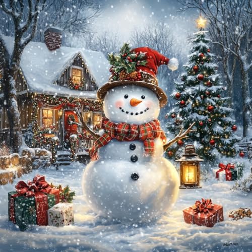 Moohue 14ct Counted Cross Stitch Kits for Adults Winter Snowman House Trees Printed Stamped Cross Stitch Patterns Kits Cross Stitch Supplies (Winter Snowman House Trees) - color: Winter Snowman House Trees